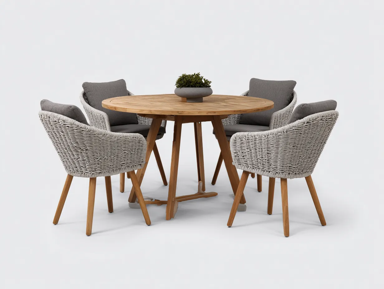 Garten Essgruppen-Holz-Geflecht-135x135x76 cm-Naturholz-Grau-Moderner Stil-Bambooupshop