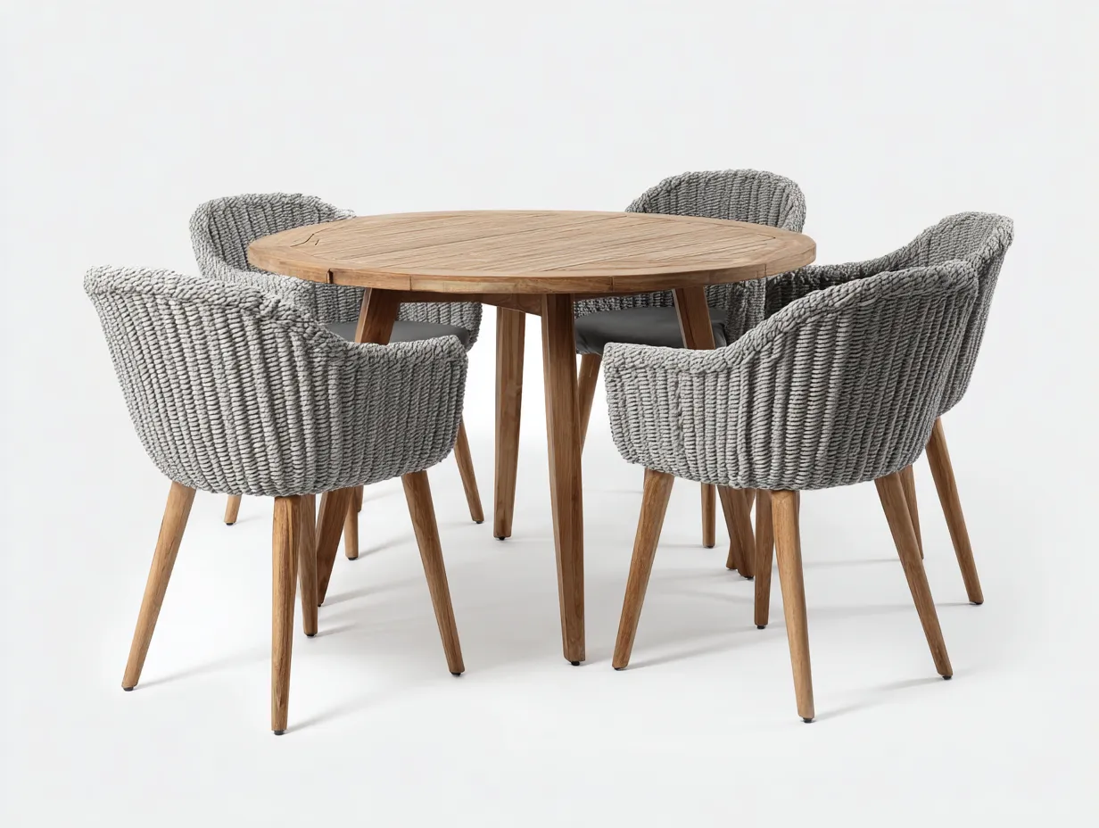 Garten Essgruppen-Holz-Geflecht-145x145x75 cm-Naturholz-Grau-Moderner Stil-Bambooupshop