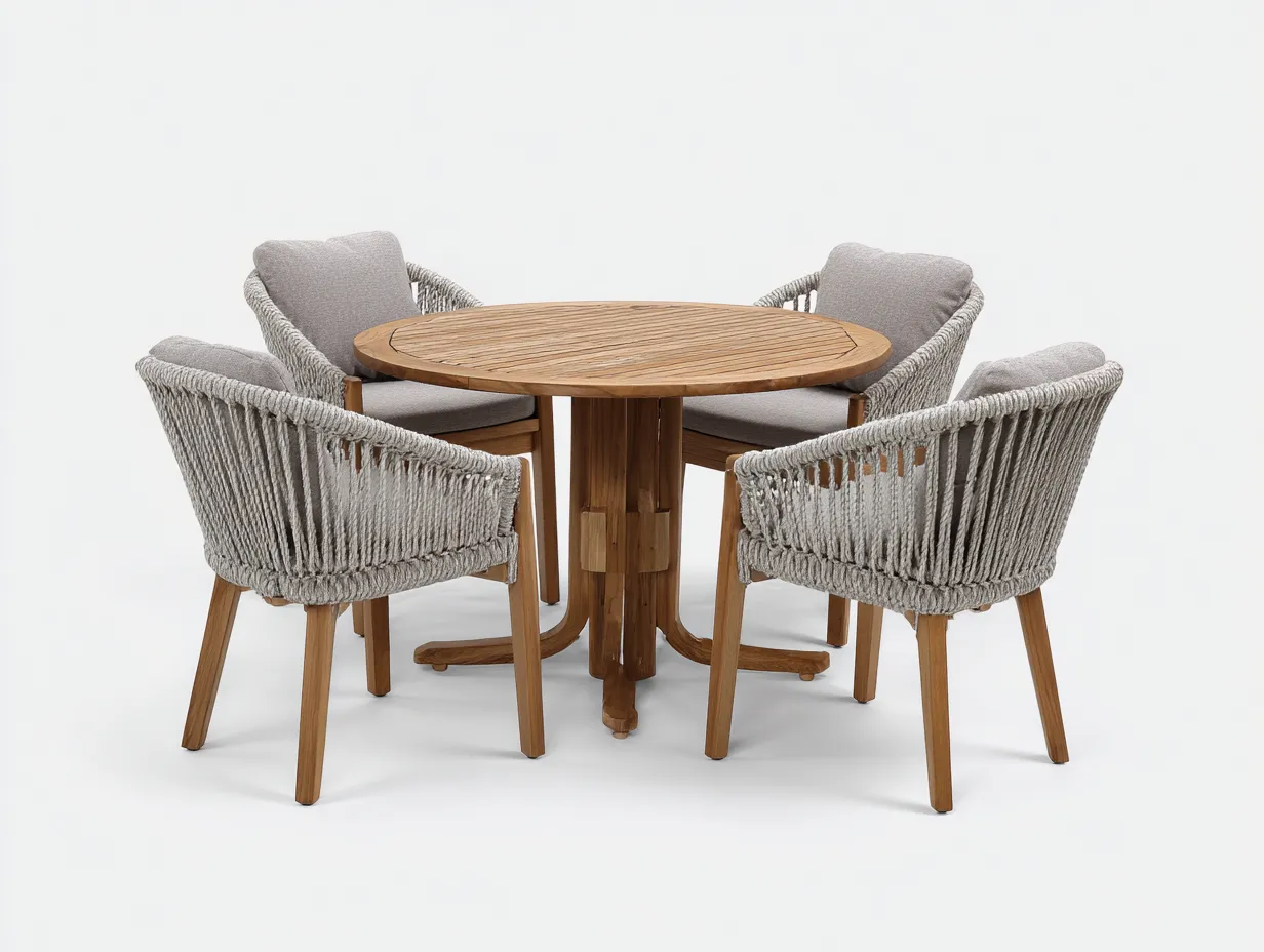 Garten Essgruppen-Holz-Geflecht-140x140x75 cm-Naturholz-Grau-Moderner Stil-Bambooupshop