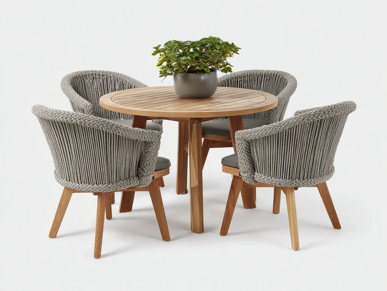 Garten Essgruppen-Holz-Geflecht-142x142x75 cm-Naturholz-Grau-Moderner Stil-Bambooupshop