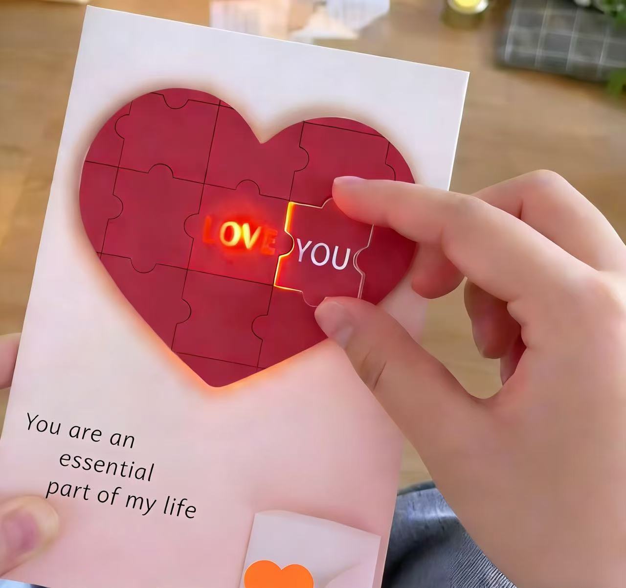 Love Puzzle Voice Recorder Greeting Card with Light - Creative Confession Surprise Valentine's Day Gift for Boyfriend