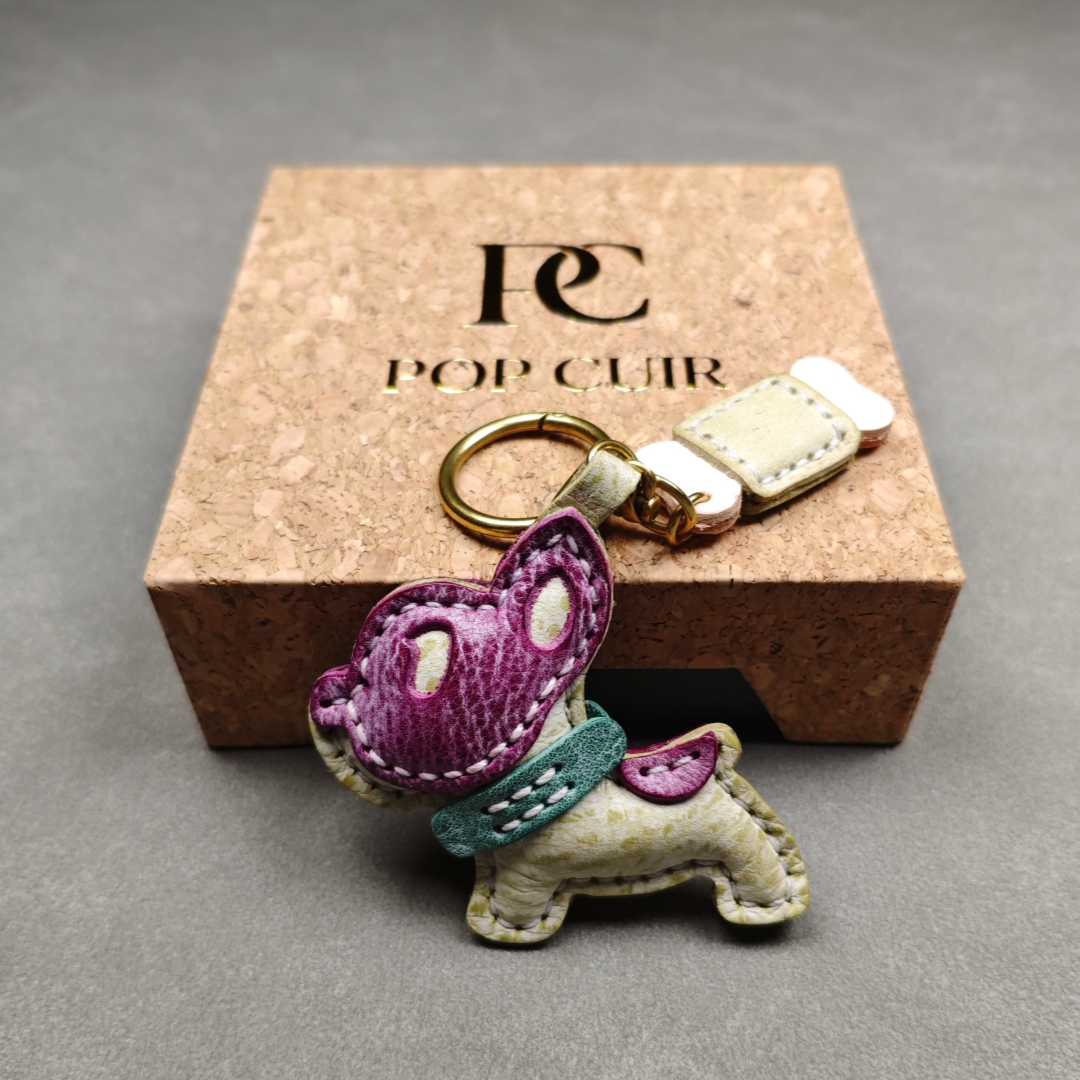 Handmade Waxed Leather Dog Charm - Artisanal Frenchie Bag Accessory