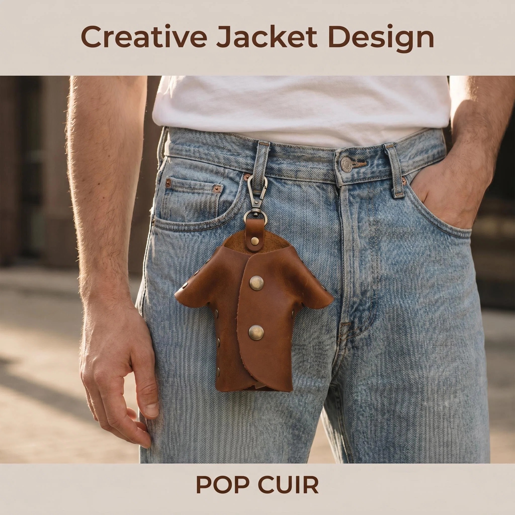 Handmade Crazy Horse Leather Keychain — T-Shirt Shaped Key Holder for Men 