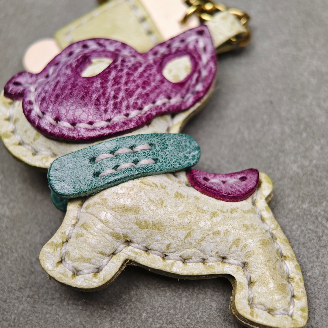 Handmade Waxed Leather Dog Charm - Artisanal Frenchie Bag Accessory