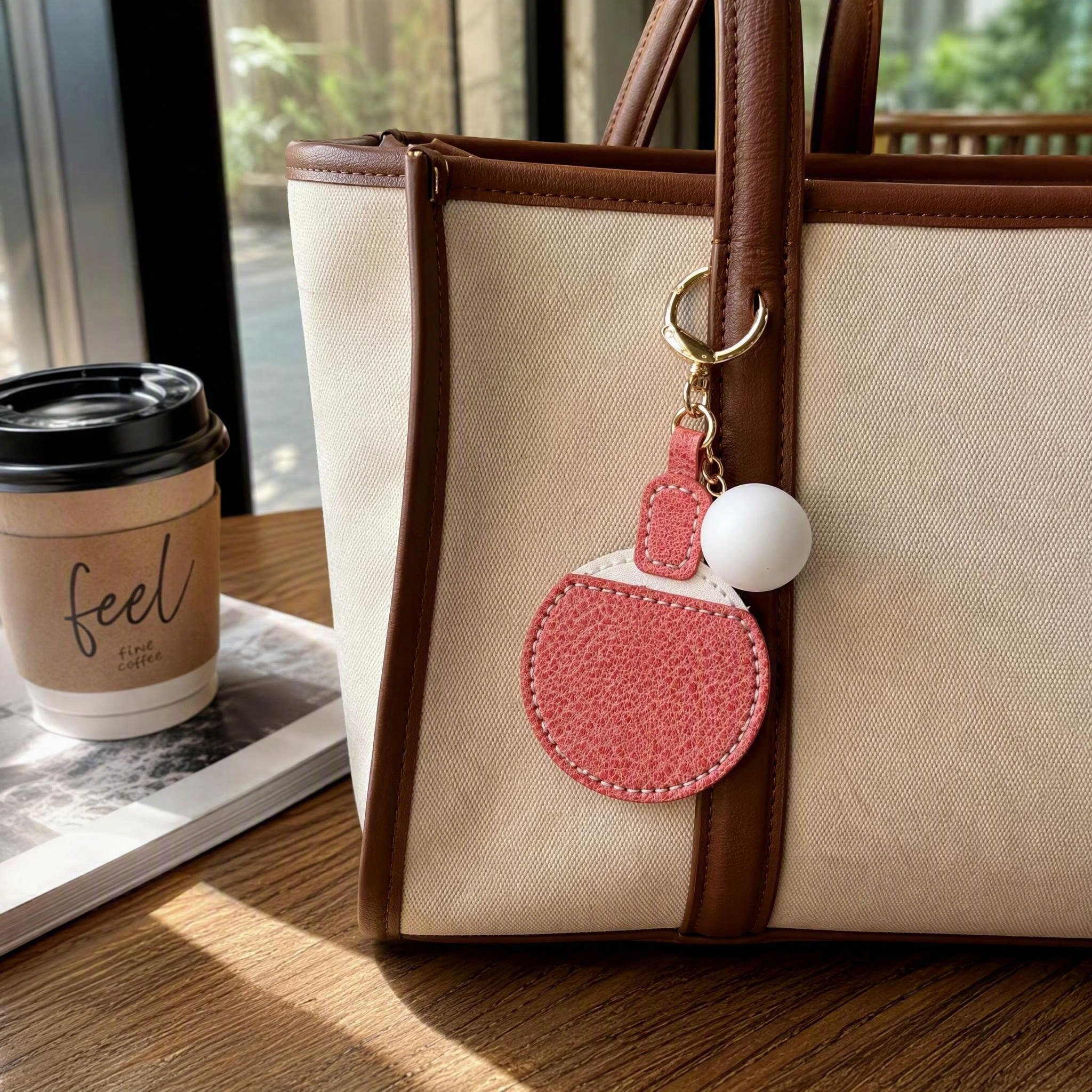  Round Waxy Veg-Tan Leather Keychain — Handmade Bag Charm