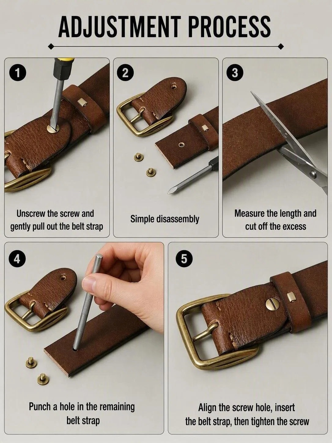Belt adjustment process - 5 steps to customize your fit