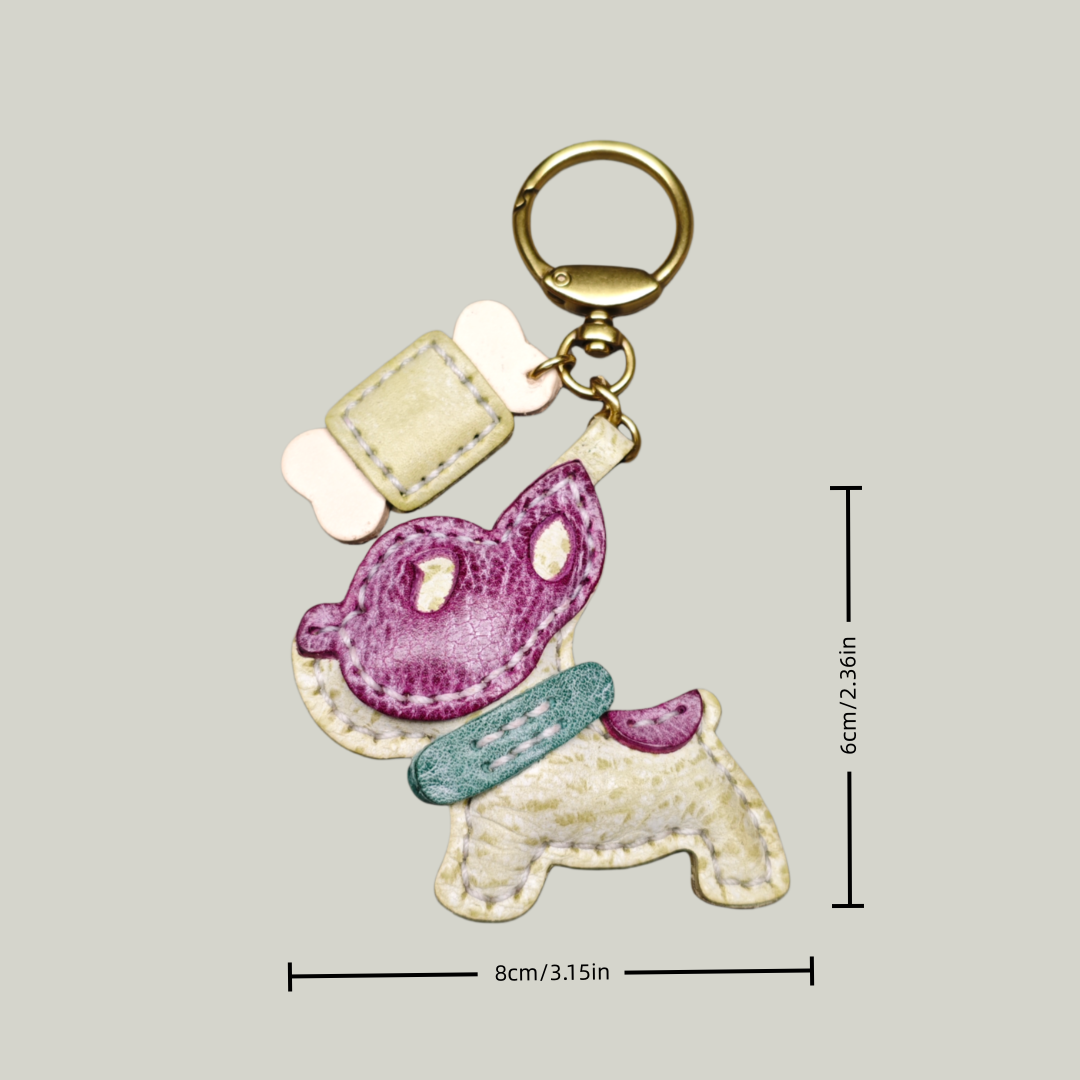 Handmade Waxed Leather Dog Charm - Artisanal Frenchie Bag Accessory