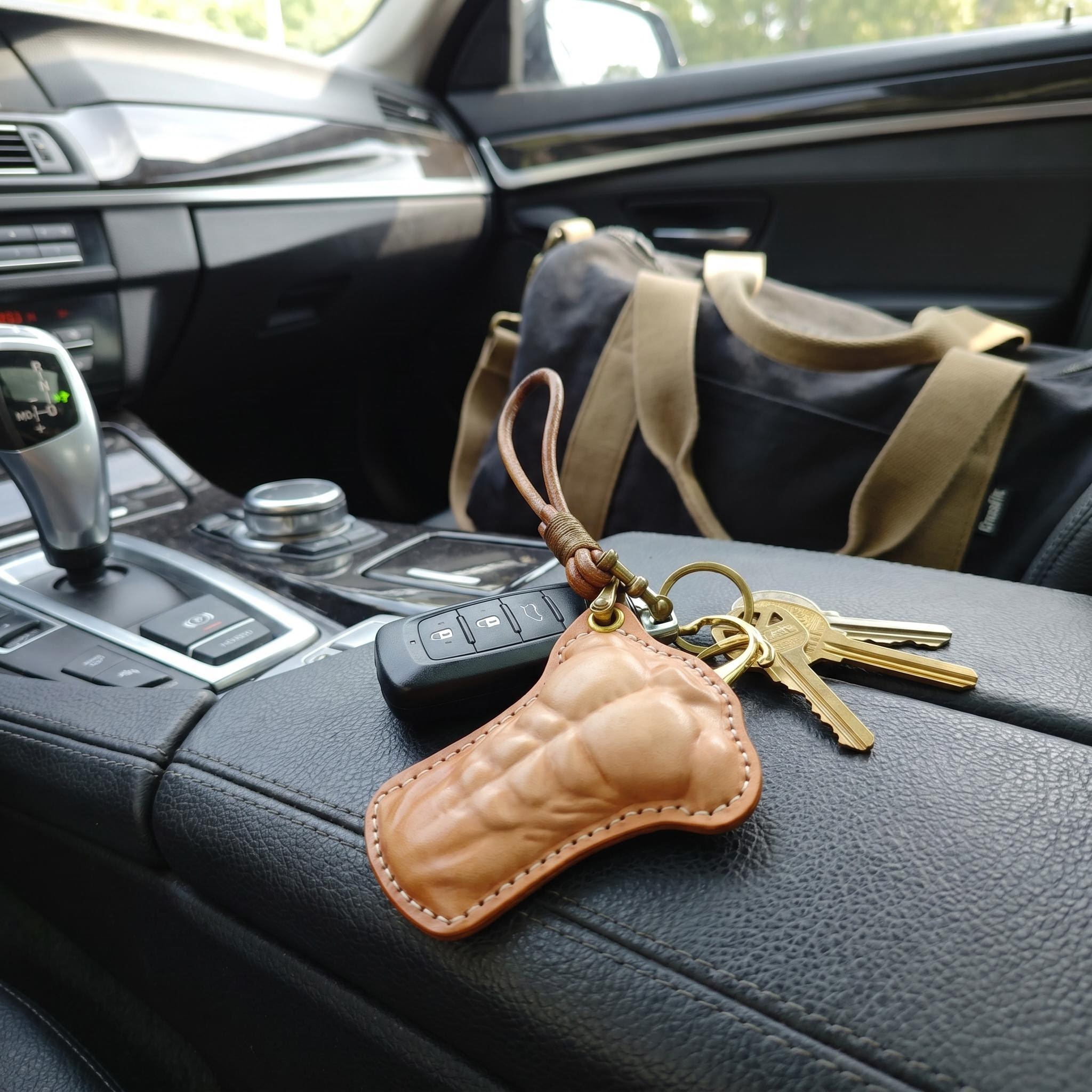 Leather Torso Keychain — Gym Body Charm for Keys & Bags