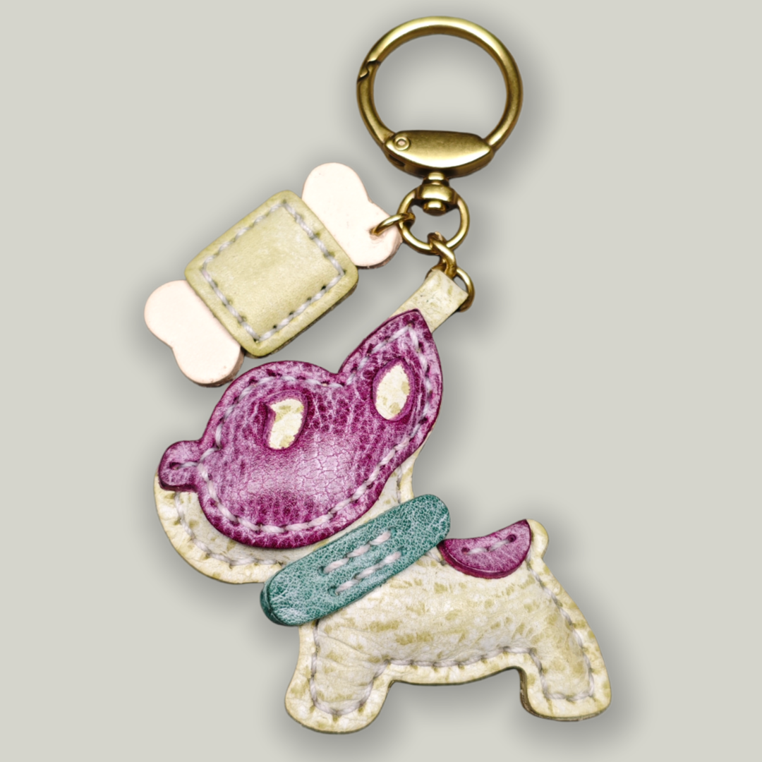 Handmade Waxed Leather Dog Charm - Artisanal Frenchie Bag Accessory