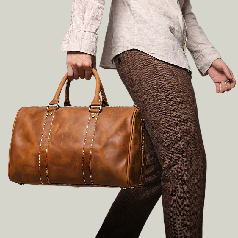 14" Vintage Crazy Horse Leather Overnight Duffel