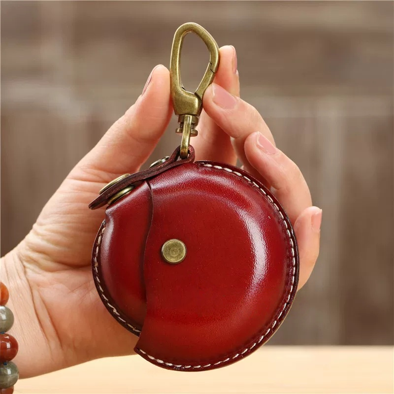 Handmade Veg-Tanned Leather AirPods Case & Coin Purse - Minimalist EDC Keychain Pouch with Solid Brass Clip-POP CUIR