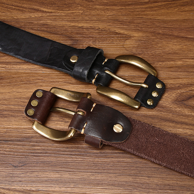   Punk Studded Leather Belt — Double-Row Brass Rivets