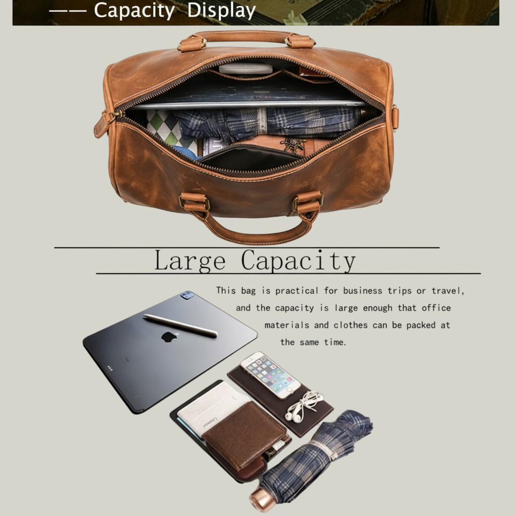 14" Vintage Crazy Horse Leather Overnight Duffel