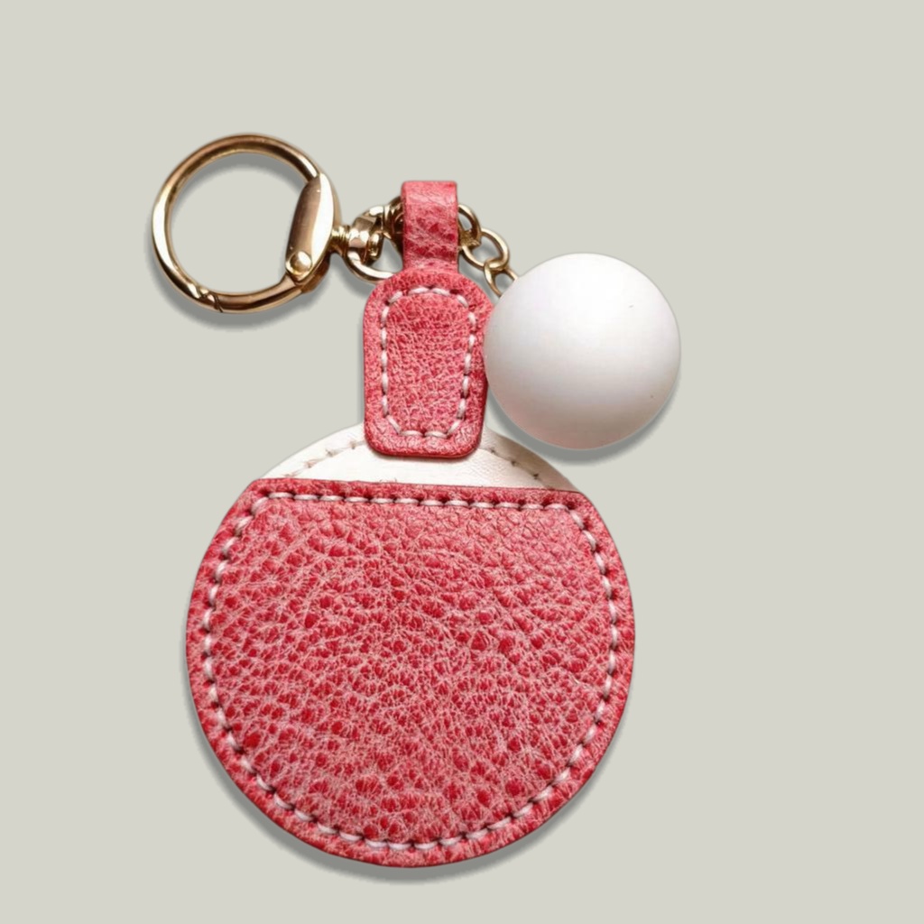  Round Waxy Veg-Tan Leather Keychain — Handmade Bag Charm