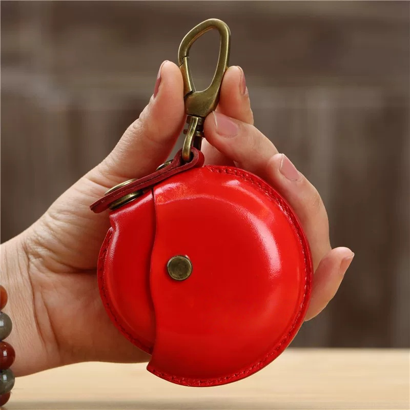 Handmade Veg-Tanned Leather AirPods Case & Coin Purse - Minimalist EDC Keychain Pouch with Solid Brass Clip