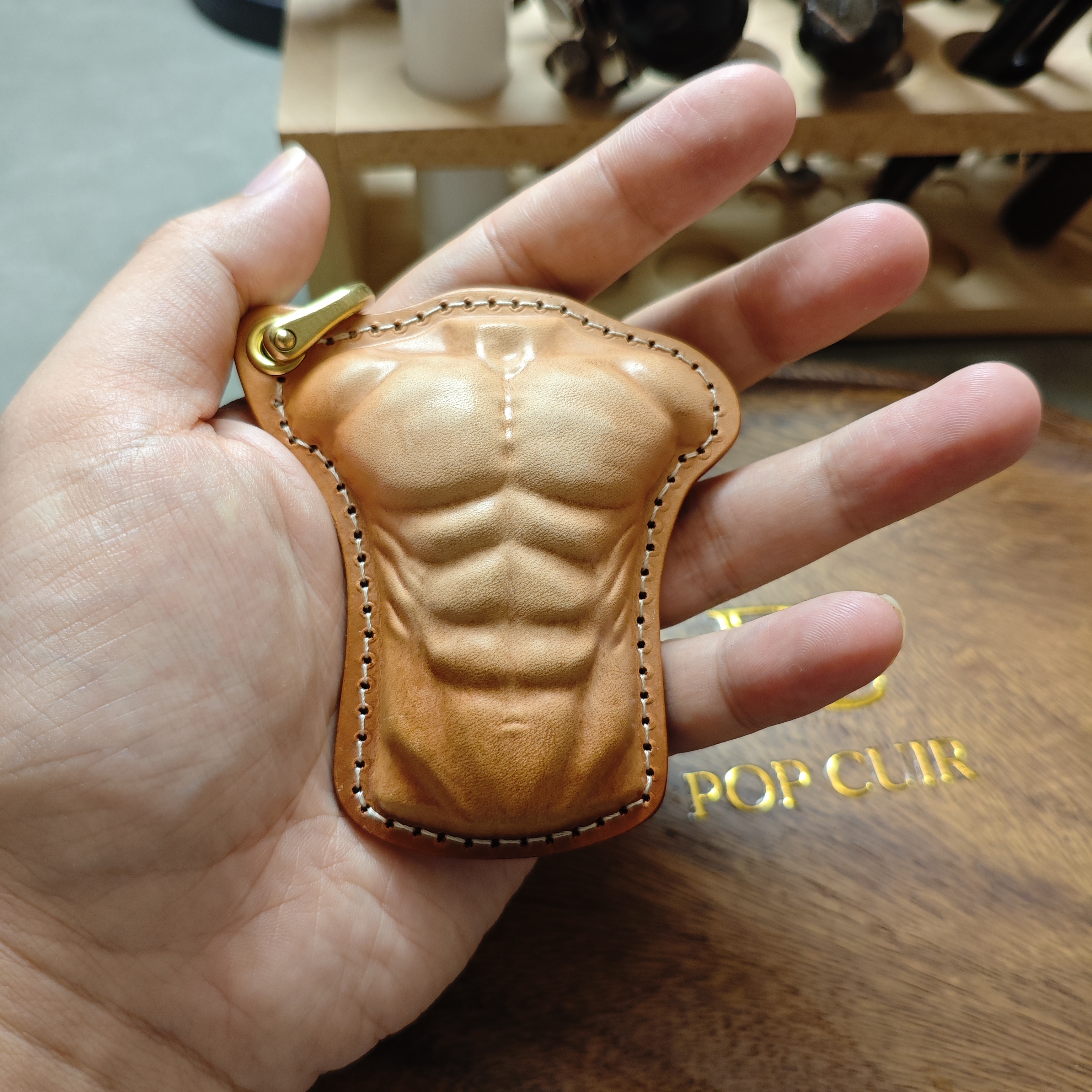 Leather Torso Keychain — Gym Body Charm for Keys & Bags