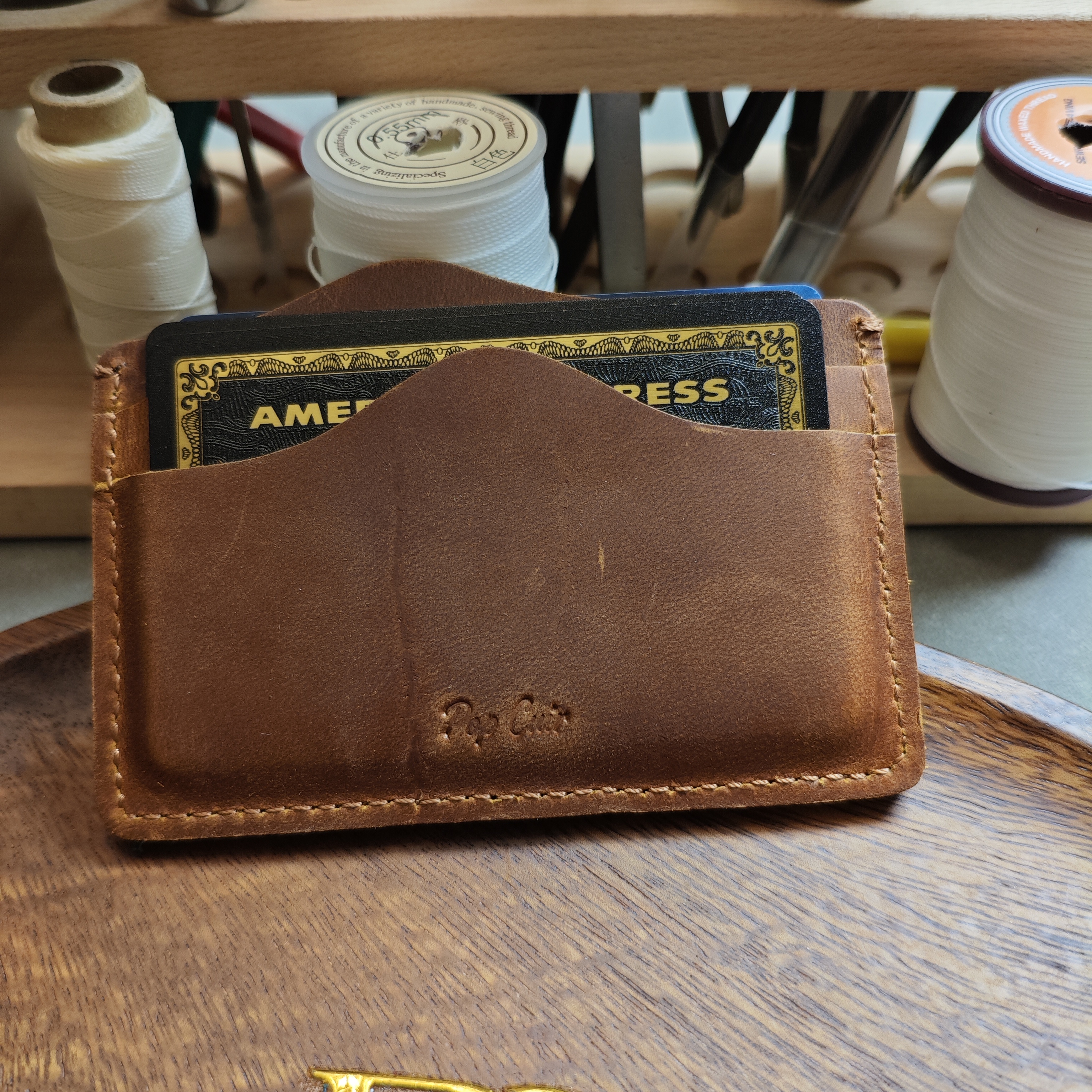 Handmade Crazy Horse Leather Card Holder 5-Slot | POP CUIR