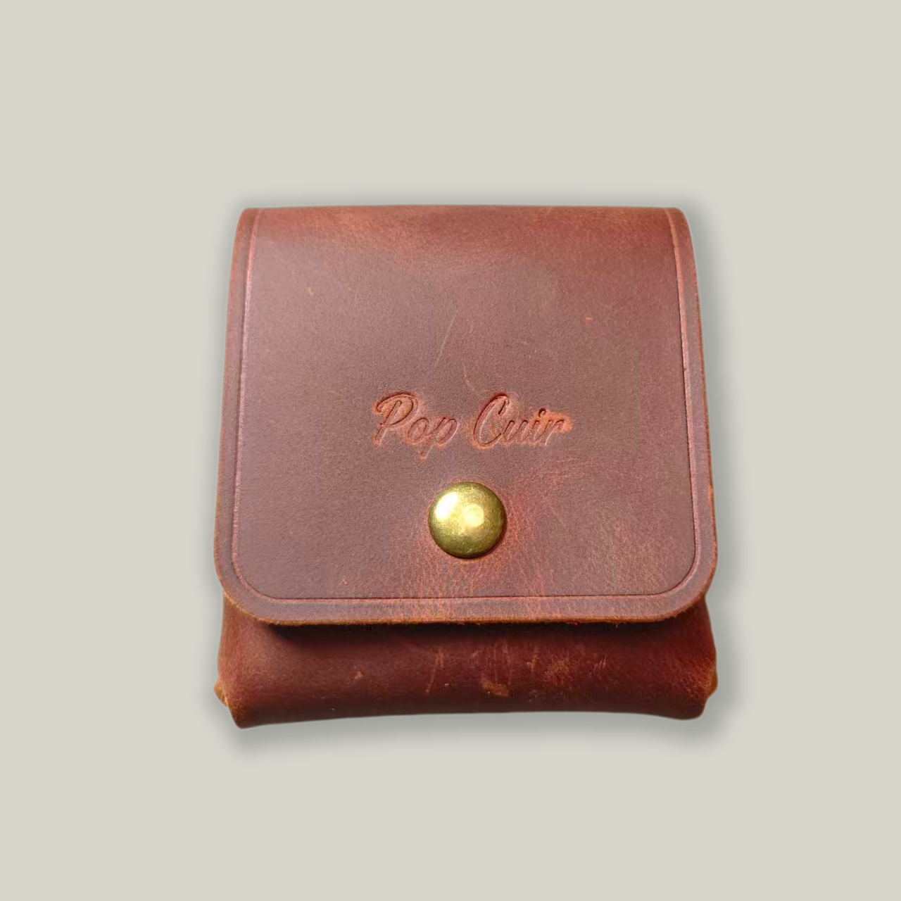 Crazy Horse Leather AirPods Case — One-Piece Seamless Pouch with Brass Snap