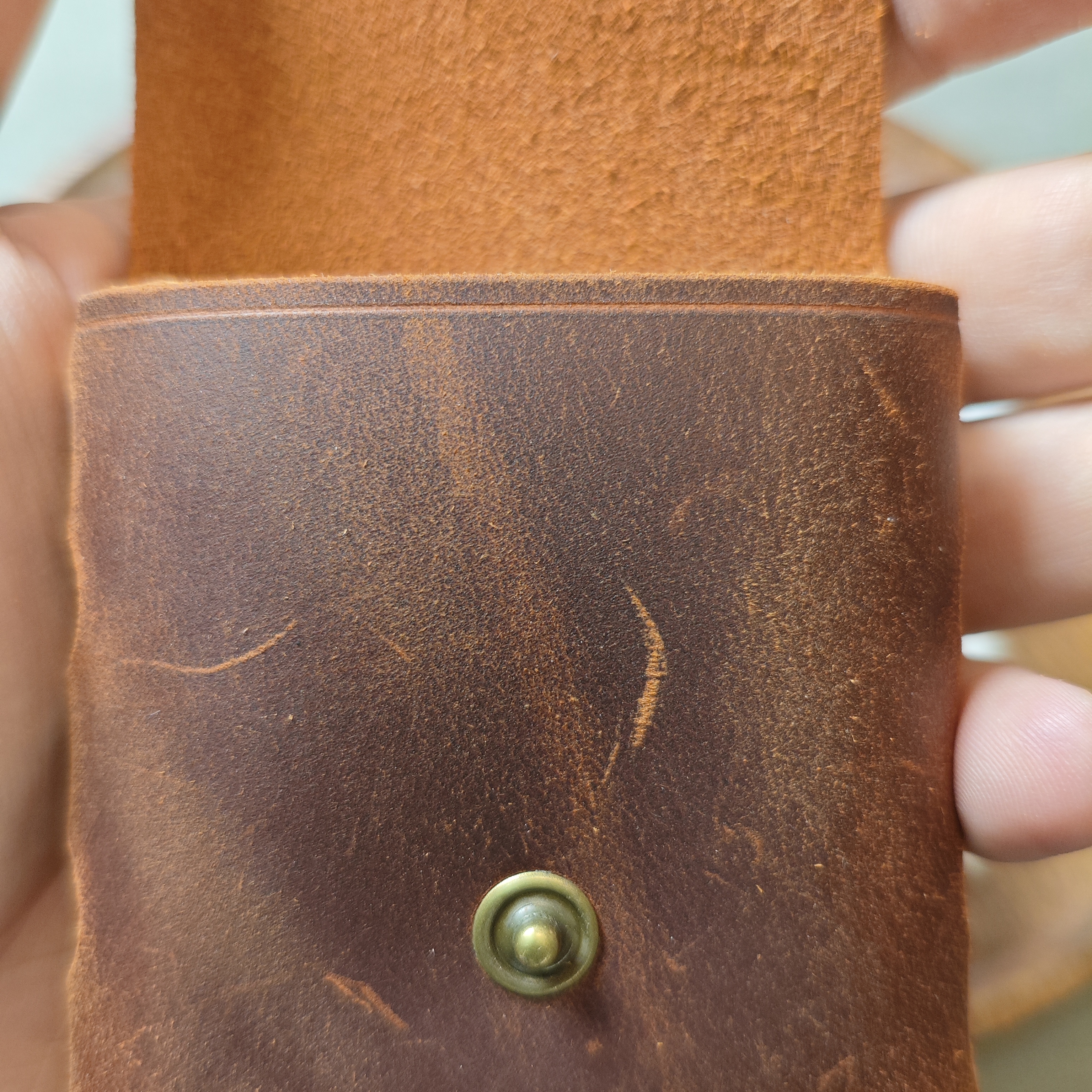 Crazy Horse Leather AirPods Case — One-Piece Seamless Pouch with Brass Snap