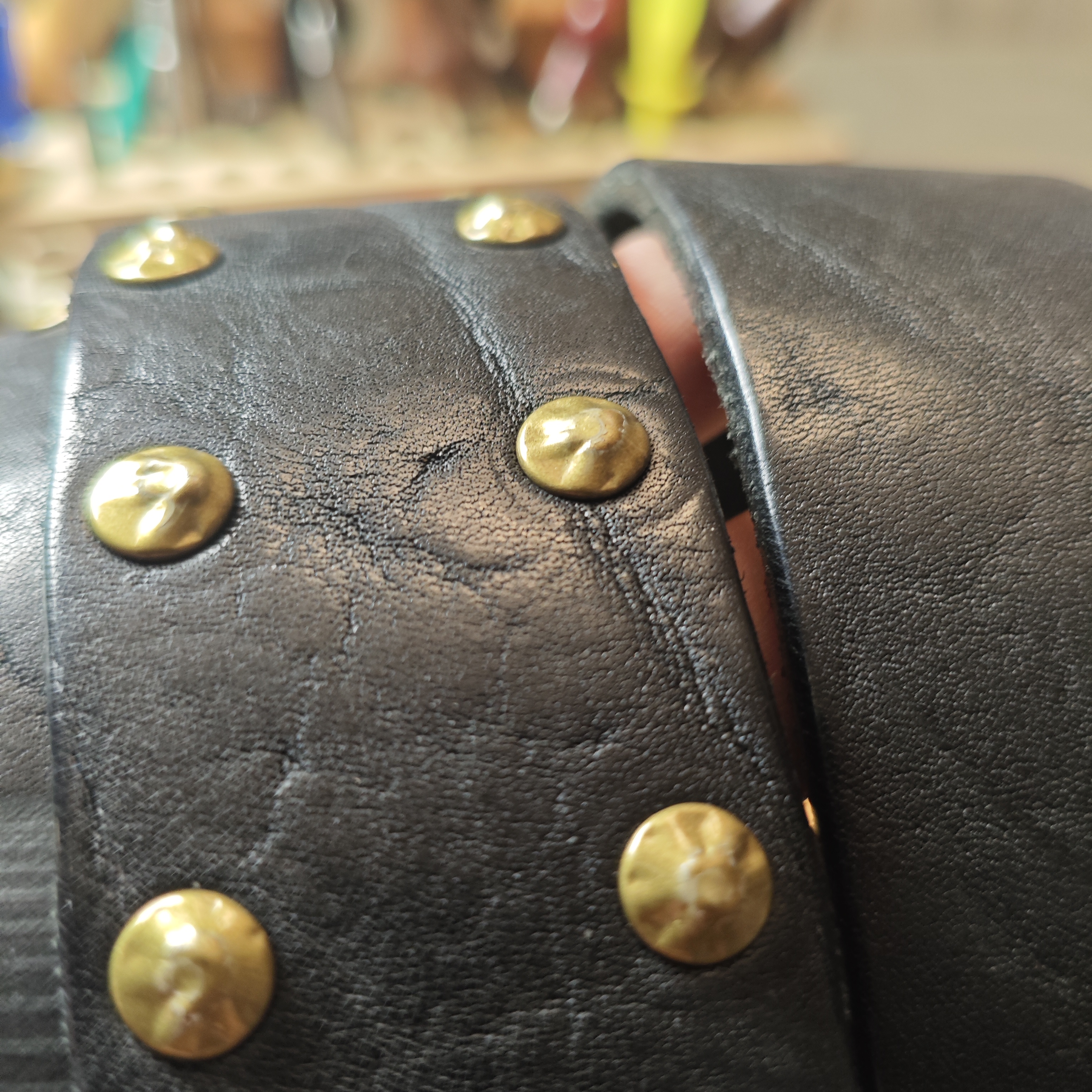   Punk Studded Leather Belt — Double-Row Brass Rivets