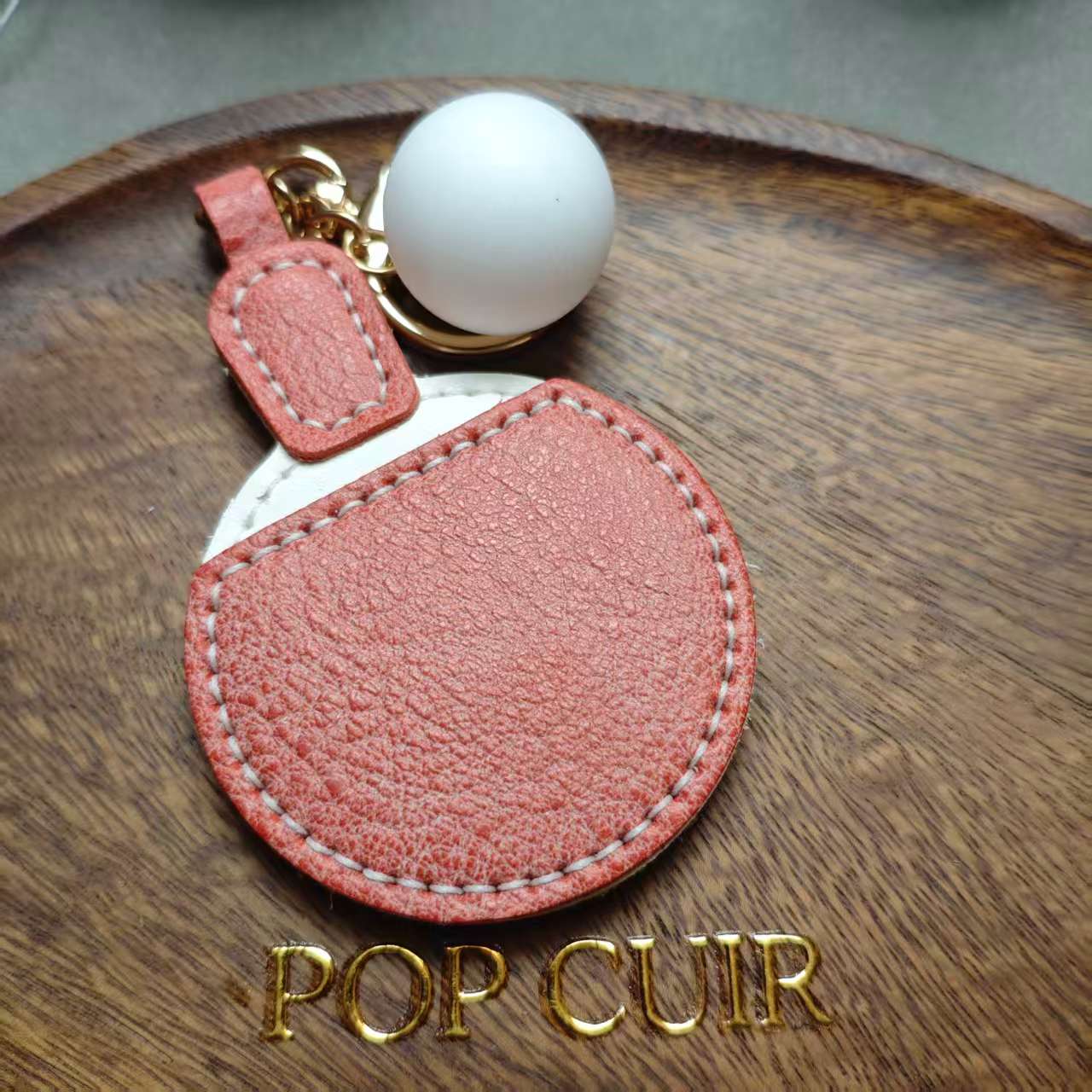  Round Waxy Veg-Tan Leather Keychain — Handmade Bag Charm