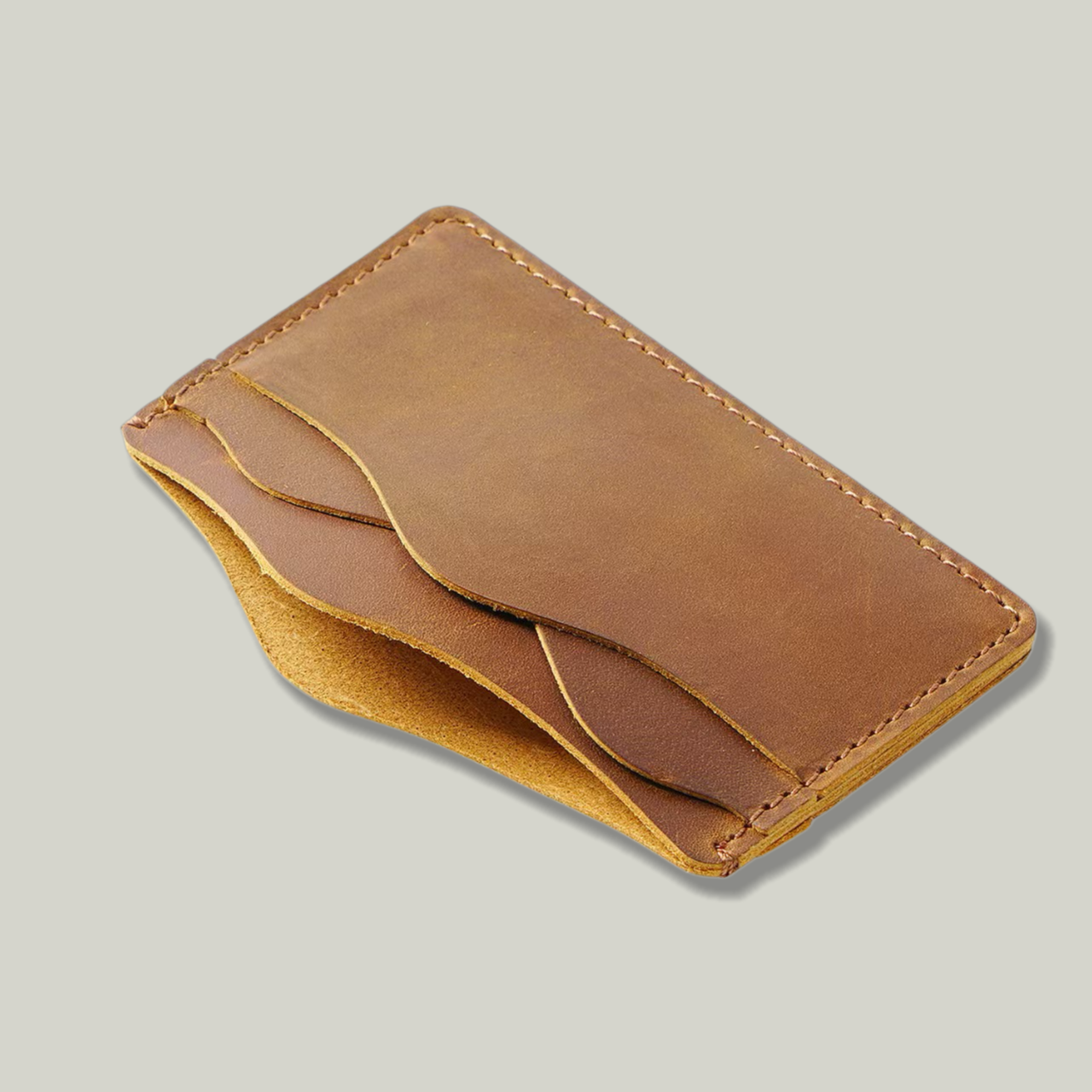 Handmade Crazy Horse Leather Card Holder 5-Slot | POP CUIR