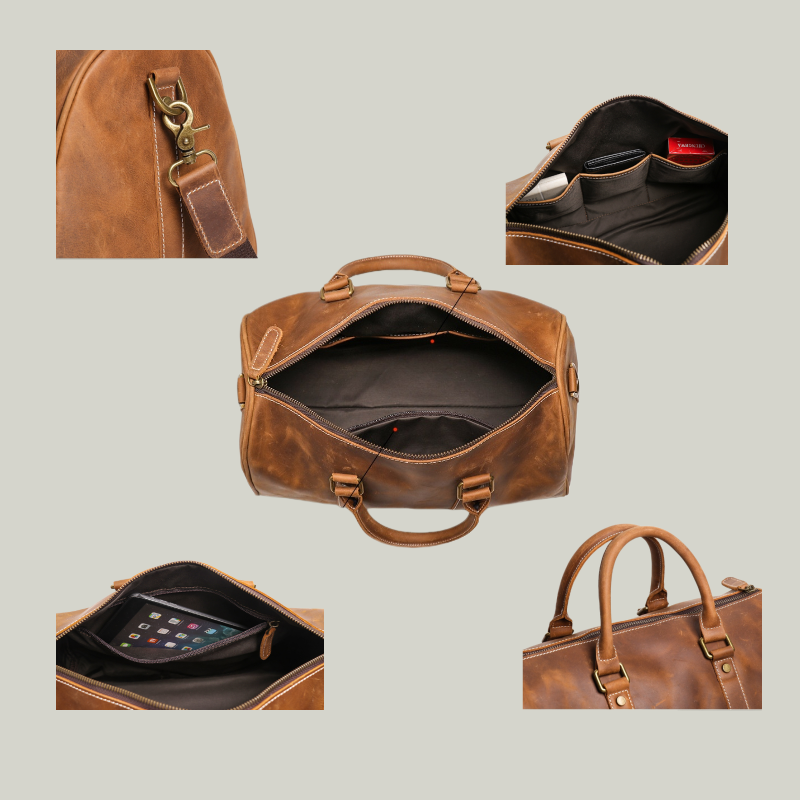 14 inch Vintage Crazy Horse Leather Overnight Duffel