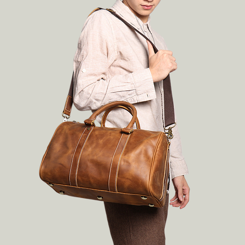 14" Vintage Crazy Horse Leather Overnight Duffel