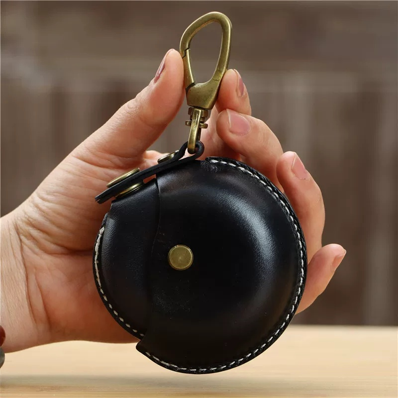 Handmade Veg-Tanned Leather AirPods Case & Coin Purse - Minimalist EDC Keychain Pouch with Solid Brass Clip