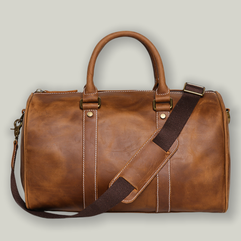 14" Vintage Crazy Horse Leather Overnight Duffel