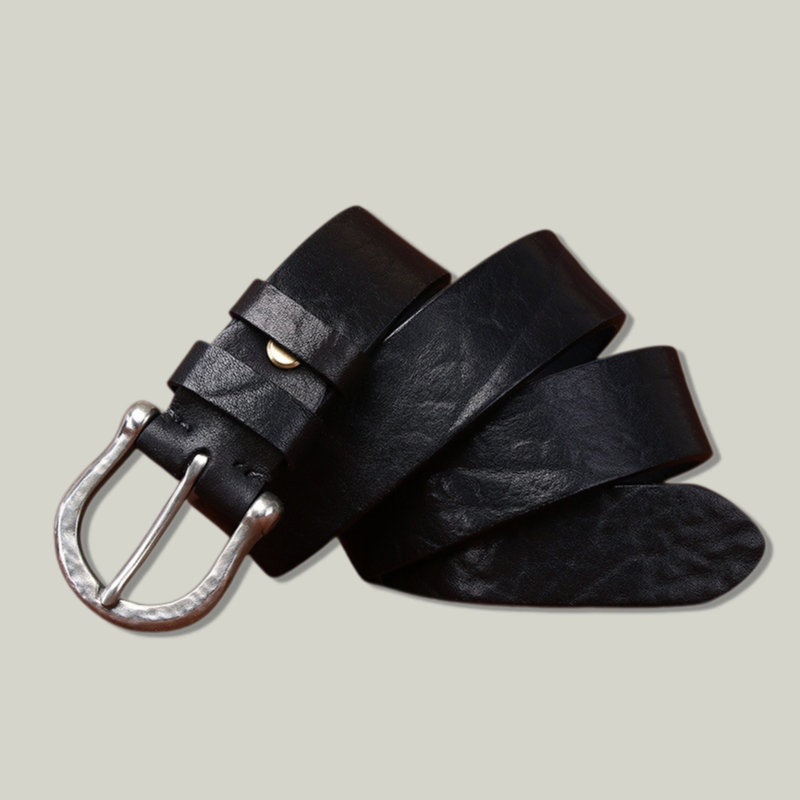 Vintage Full-Grain Leather Belt — Horseshoe Buckle, 1.5" Wide, Handcrafted