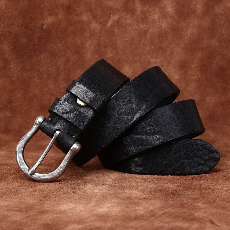 Vintage Full-Grain Leather Belt — Horseshoe Buckle, 1.5" Wide, Handcrafted