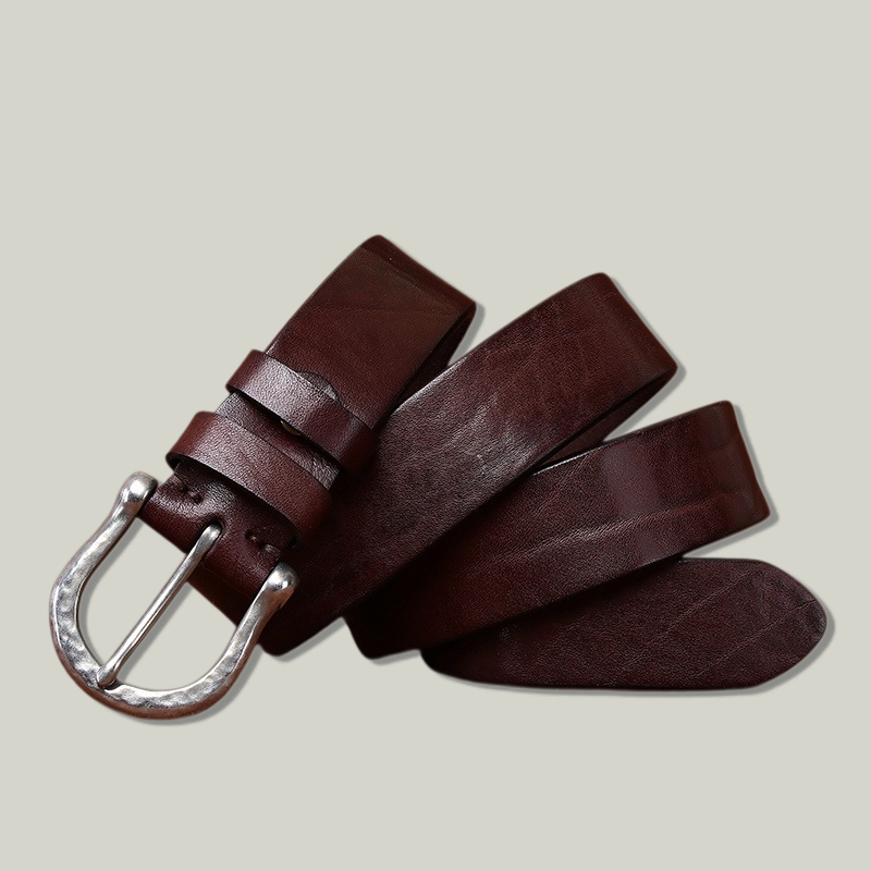 Vintage Full-Grain Leather Belt — Horseshoe Buckle, 1.5" Wide, Handcrafted