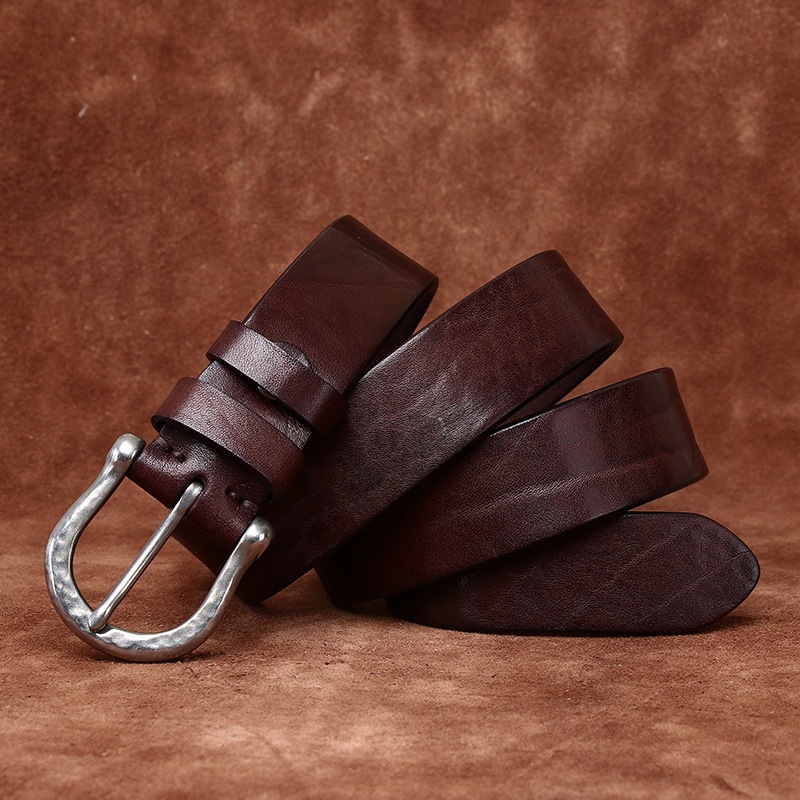 Vintage Full-Grain Leather Belt — Horseshoe Buckle, 1.5" Wide, Handcrafted