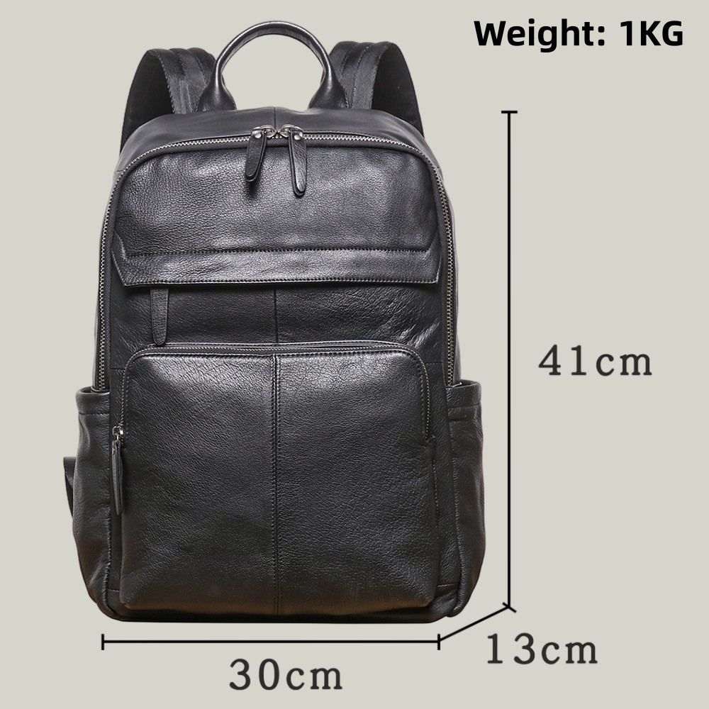 Genuine Leather Men's Backpack - Large Capacity Business Laptop Bag, Multi-Functional Travel Backpack for Work & Adventure-POP CUIR