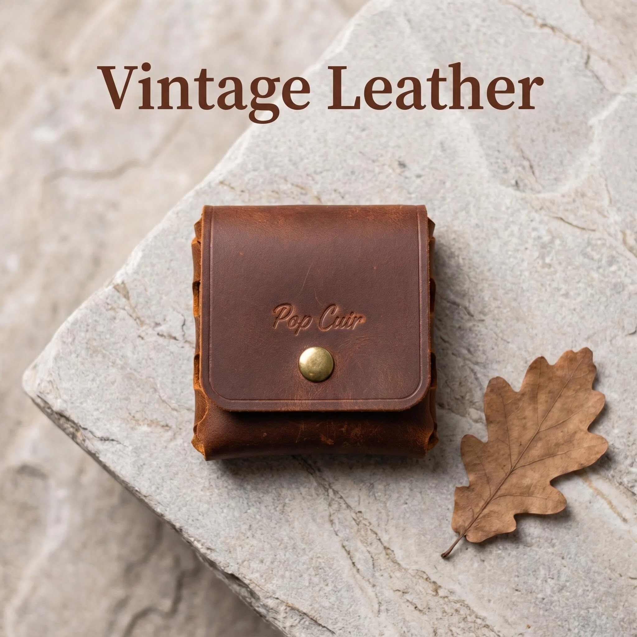 Crazy Horse Leather AirPods Case — One-Piece Seamless Pouch with Brass Snap