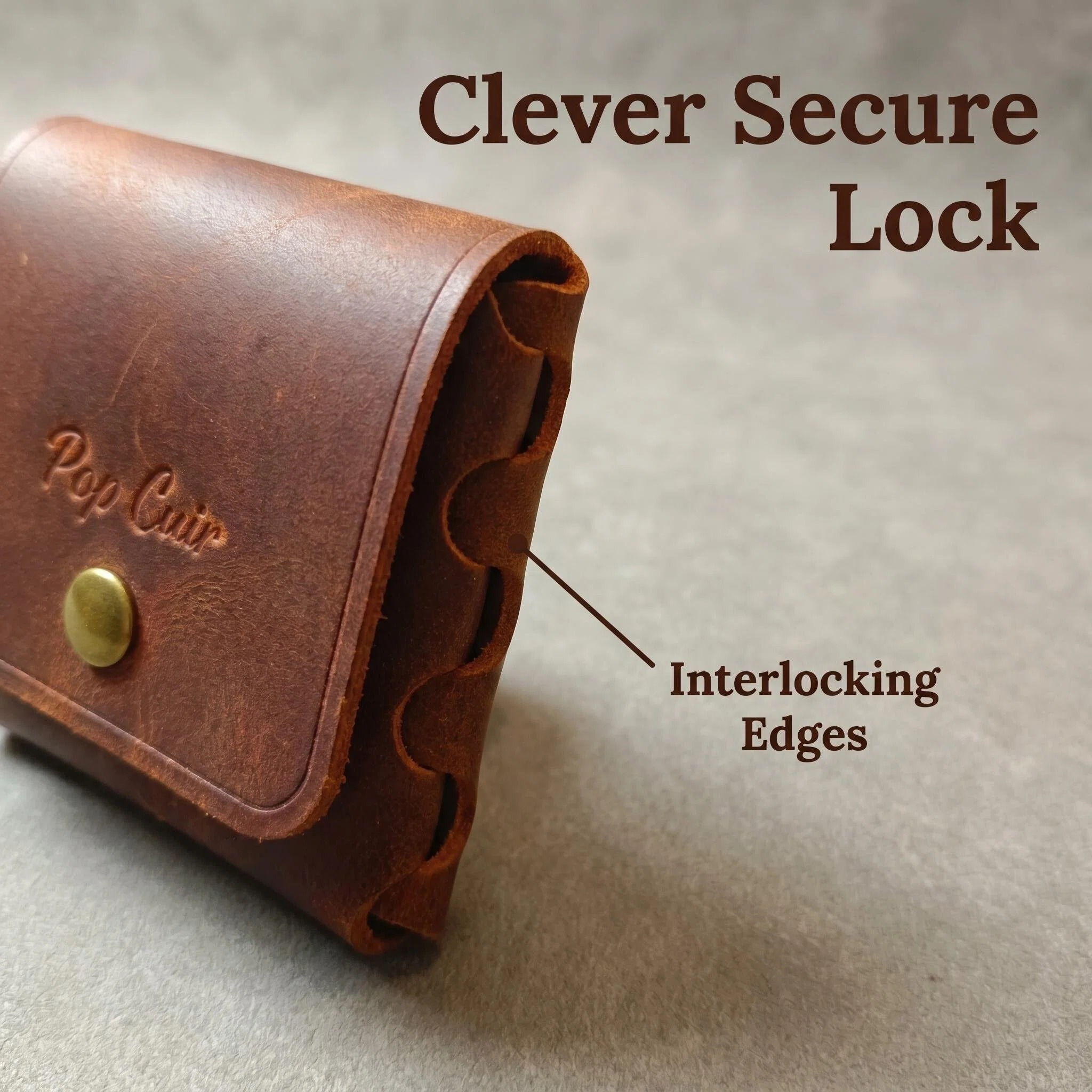 Leather clip side detail showing seamless construction
