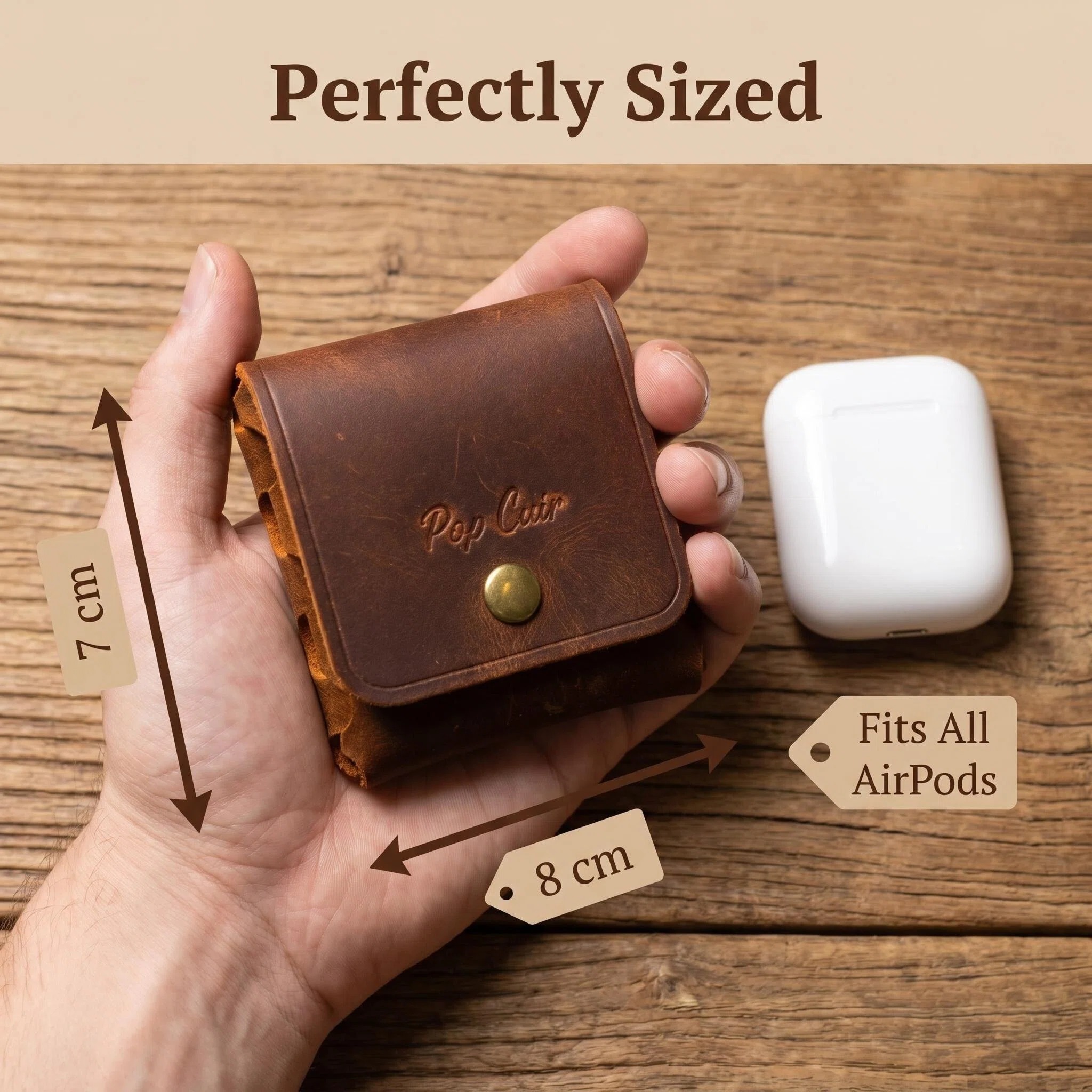 Crazy Horse Leather AirPods Case — One-Piece Seamless Pouch with Brass Snap