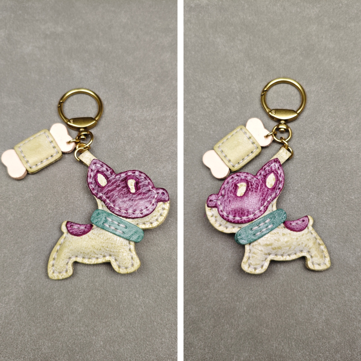 Handmade Waxed Leather Dog Charm - Artisanal Frenchie Bag Accessory