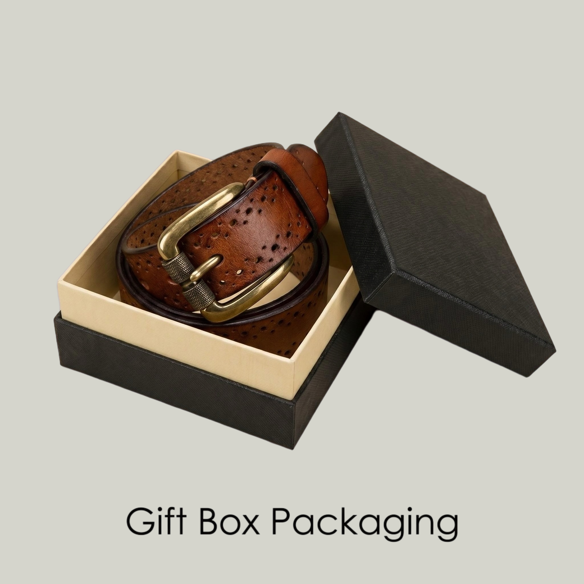 Vintage Perforated Full-Grain Leather Belt — Handcrafted Cognac Cowhide with Antique Brass Pin Buckle
