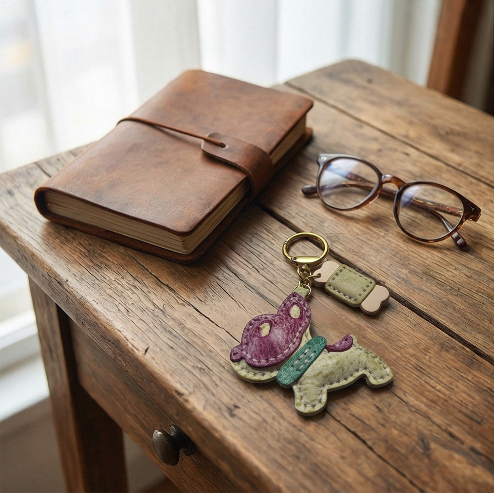 Handmade Waxed Leather Dog Charm - Artisanal Frenchie Bag Accessory