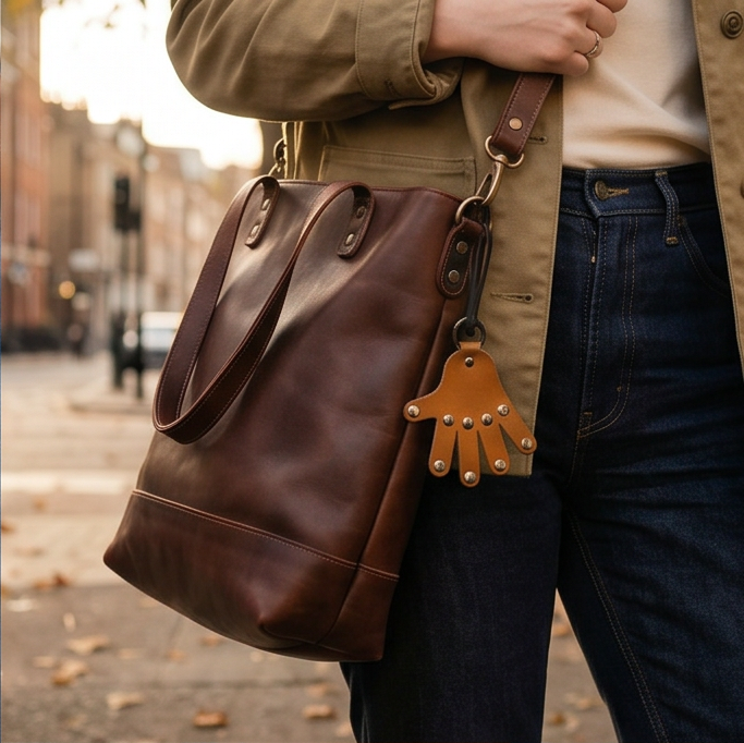 Full Grain Vegetable Tanned Leather Palm Keychain – Hand-Shaped Bag Tag