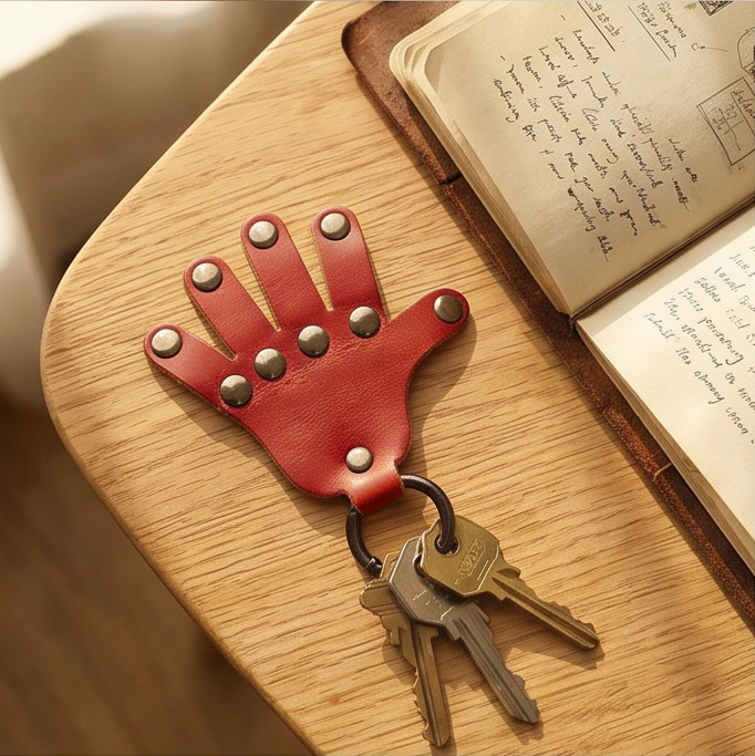 Full Grain Vegetable Tanned Leather Palm Keychain – Hand-Shaped Bag Tag