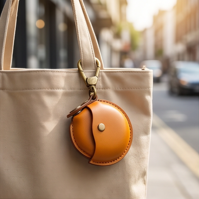 Handmade Veg-Tanned Leather AirPods Case & Coin Purse - Minimalist EDC Keychain Pouch with Solid Brass Clip-POP CUIR