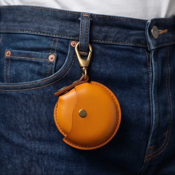 Handmade Veg-Tanned Leather AirPods Case & Coin Purse - Minimalist EDC Keychain Pouch with Solid Brass Clip-POP CUIR