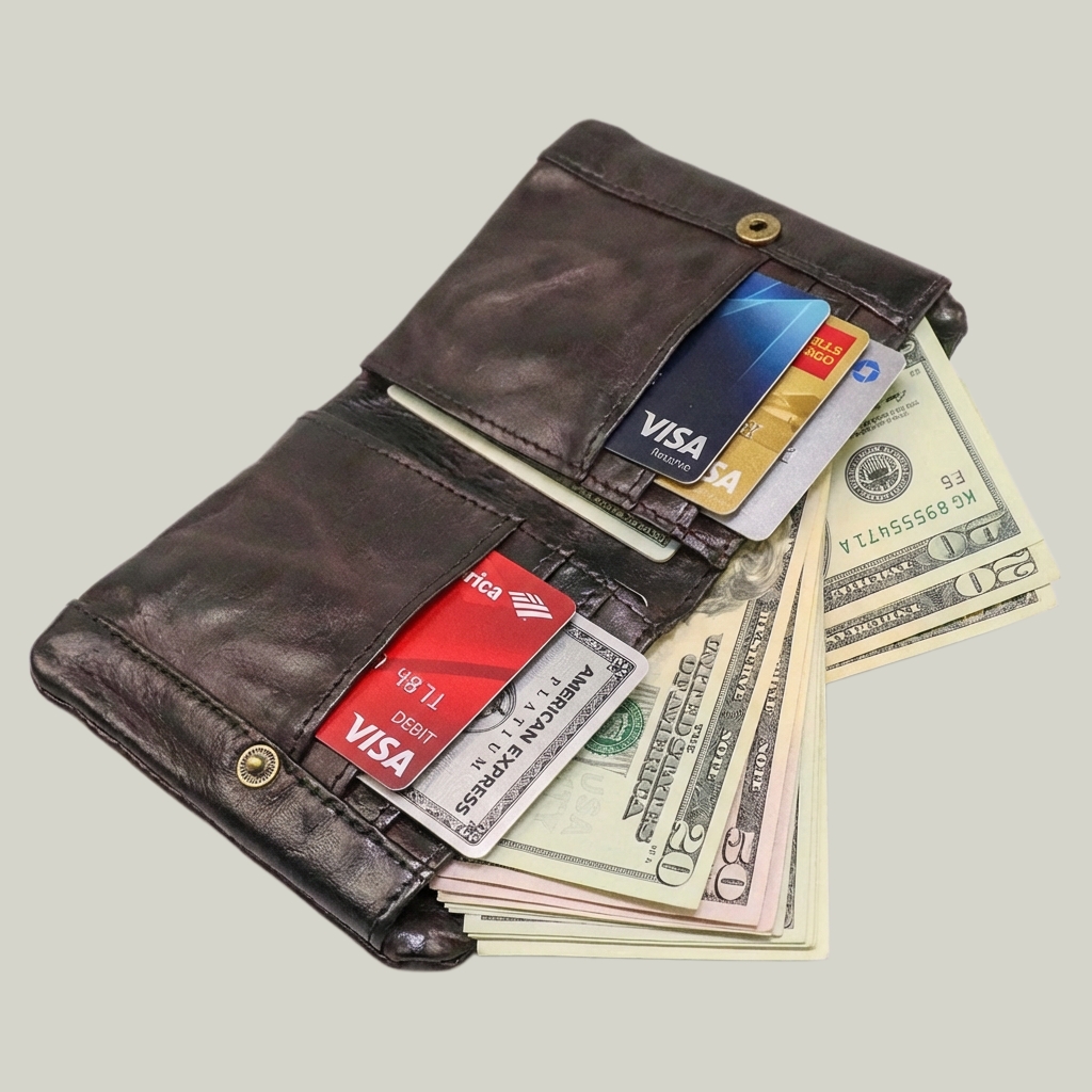 Vintage Soft Top-Grain Leather Bifold Wallet with Zipper