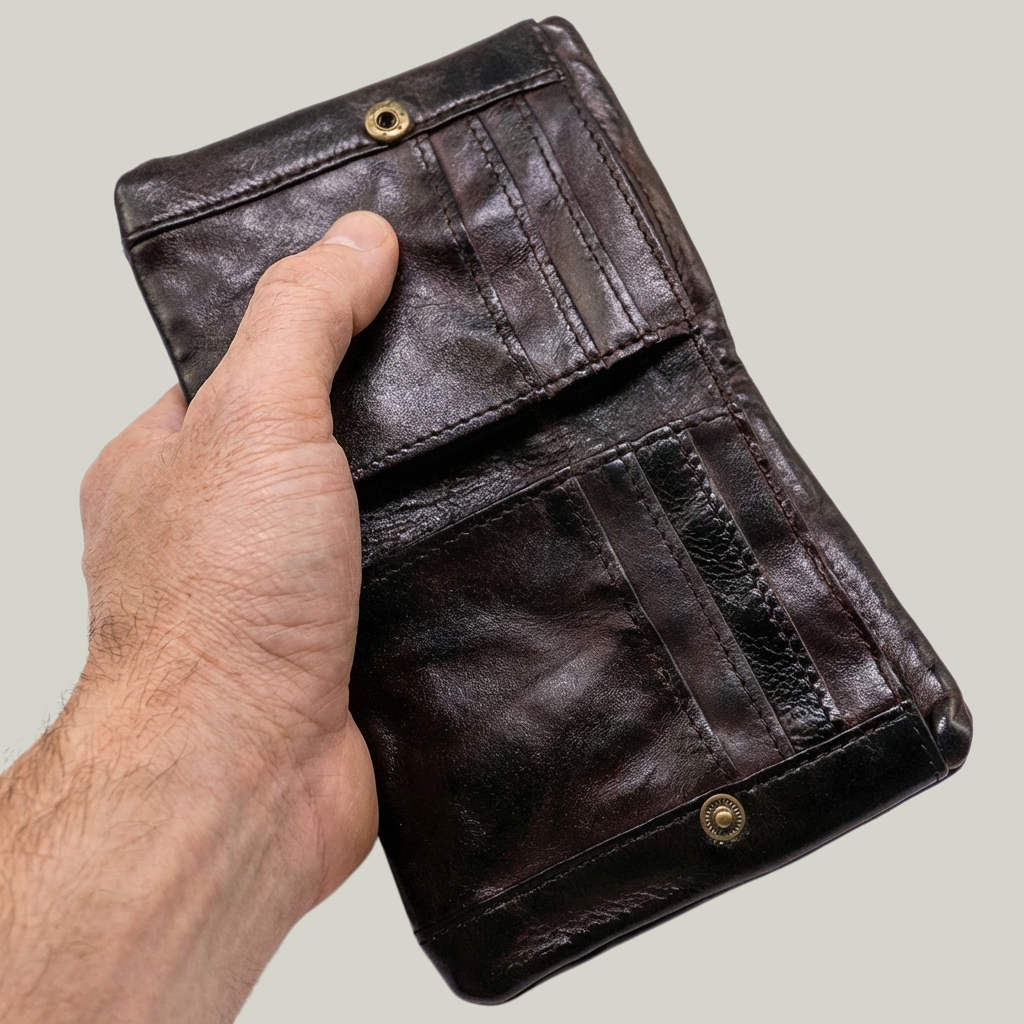 Vintage Soft Top-Grain Leather Bifold Wallet with Zipper