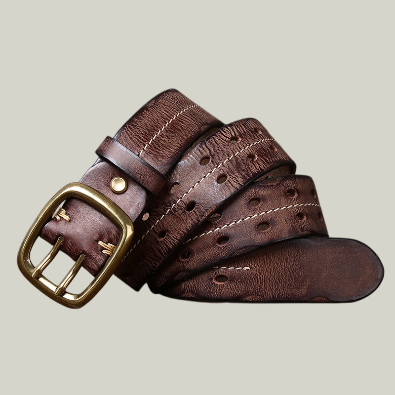 Distressed Leather Belt — Double Prong Buckle, 1.5" Wide