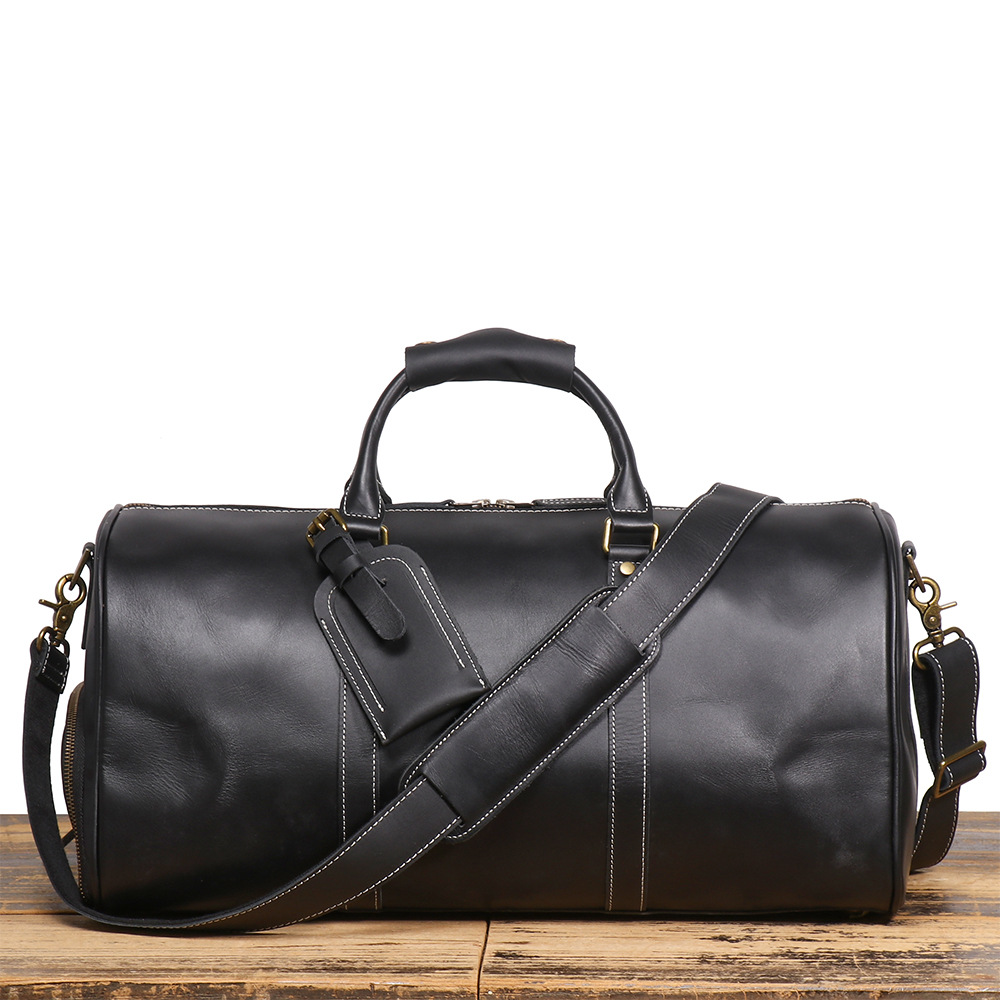 Full Grain Crazy Horse Leather Weekender Bag for Men – Handmade Travel Duffel Carry-On