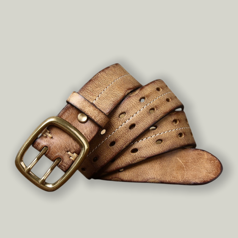 Distressed Leather Belt — Double Prong Buckle, 1.5" Wide